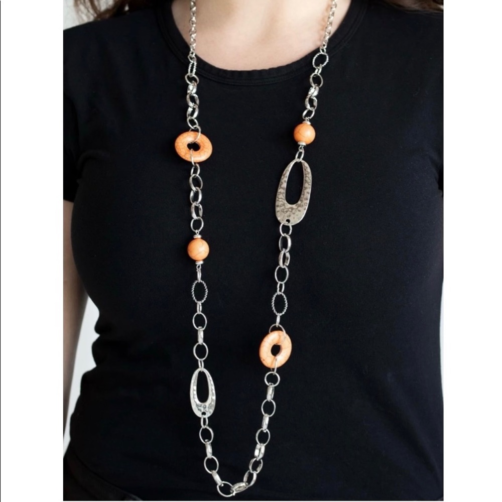 NWT orange beaded necklace & matching earrings